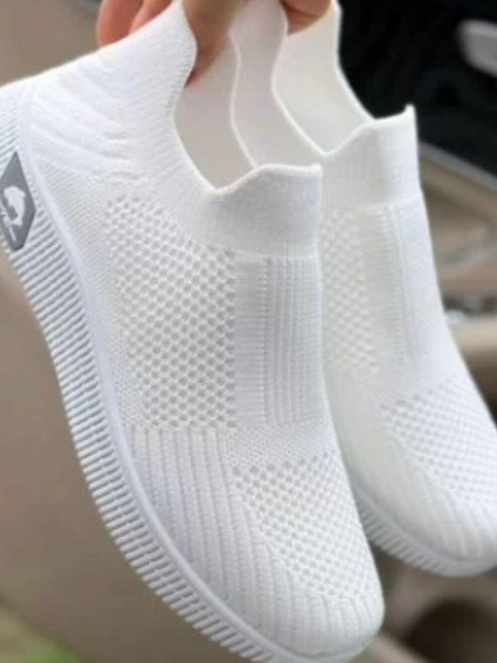 Women's White Knit Slip-On Sneakers Lightweight Casual Shoes